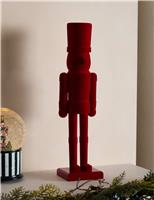 Red Flocked Wood Nutcracker Room Decoration