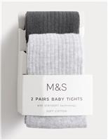 2pk Cotton Rich Ribbed Tights (0-3 Yrs)