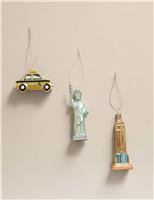 3pk Glass Hanging New York Decorations