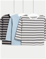 3pk Pure Cotton Striped & Plain T-Shirts (0-6 Yrs)