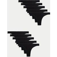 M&S 10pk Cotton Lycra Thongs Black