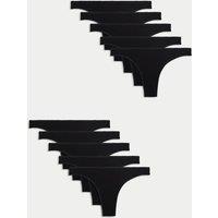M&S 10pk Cotton Lycra Thongs Black