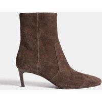 M&S Suede Kitten Heel Pointed Ankle Boots Chocolate