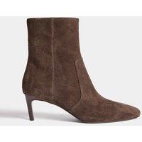 M&S Suede Kitten Heel Pointed Ankle Boots Chocolate