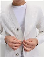 Herringbone V-Neck Cardigan with Wool