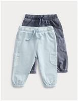 2pk Pure Cotton Grey & Blue Cargo Joggers (0-6 Yrs)