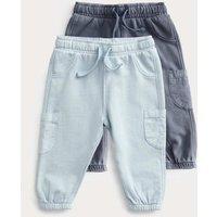 2pk Pure Cotton Grey & Blue Cargo Joggers (0-6 Yrs)