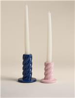 Set of 2 Twist Ceramic Candle Holders