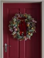 Pre-Lit Frosted Fruit Bow Wreath
