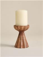 Ridged Wood Pillar Candle Holder