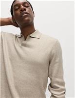 Air-Yarn Ribbed Open Neck Knitted Polo Shirt