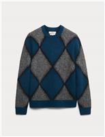 Hazy Exploded Argyle Crew Neck Jumper