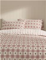 Pure Brushed Cotton Checked Floral Bedding Set