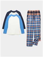 2pk Cotton Blend Raglan Checked Pyjama Sets (6-16 Yrs)