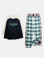 2pk Pure Cotton Graphic Checked Pyjama Sets (6-16 Yrs)
