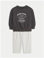 2pc Cotton Rich Skating Dog Print Sweatshirt Trousers Outfit (0 Mths-6 Yrs)