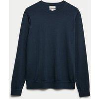JAEGER Extra Fine Merino Wool Crew Neck Jumper with Silk Navy