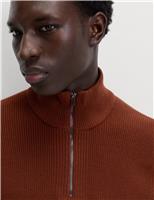Cotton Blend Ribbed Half Zip Jumper