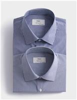 2 Pack Regular Fit Easy Iron Cotton Blend Striped Shirts