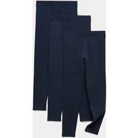 M&S 3 Pack Cotton Rich Plain Leggings (6-16 Yrs) Navy