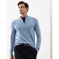 Autograph Pure Extra Fine Merino Wool Half Zip Jumper Smokey Blue