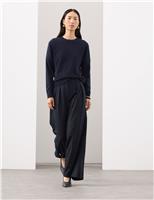 Wool Blend Pinstripe Wide Leg Trousers