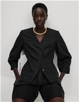 Linen Rich Tailored Collarless Blazer