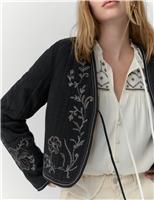 Pure Cotton Embellished Tie Front Jacket