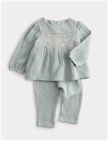 2pc Pure Cotton Smocked Outfit (0-24 Mths)