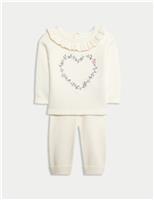 2pc Knitted Floral Heart Outfit (0-12 Mths)