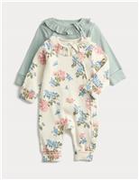 2pk Floral Frill Collar Zip Sleepsuits (0-3 Yrs)