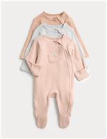 3pk Cotton Rich Ribbed Sleepsuits (6lbs-3 Yrs)