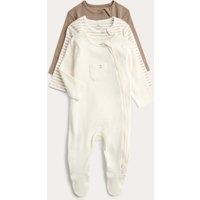 M&S 3 Pack Cotton Rich Ribbed Sleepsuits (6lbs-3 Yrs) Oatmeal