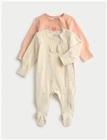 2pk Cotton Rich Velour Bunny Sleepsuits (6lbs-3 Yrs)