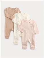 3pk Pure Cotton Acorn Print Zip Sleepsuits (6lbs-3 Yrs)