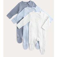 M&S 3 Pack Cotton Rich Ribbed Sleepsuits (6lbs-3 Yrs) Blue