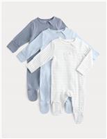 3pk Cotton Rich Ribbed Sleepsuits (0-3 Yrs)