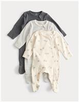 3pk Cotton Rich Sheep Ribbed Sleepsuits (0 Mths-3 Yrs)