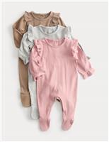 3pk Cotton Rich Frill Ribbed Sleepsuits (6lbs-3 Yrs)