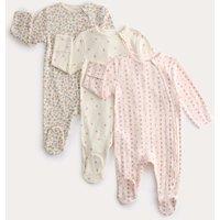 M&S 3 Pack Pure Cotton Floral Sleepsuits (6lbs-3 Yrs) Pale Blush