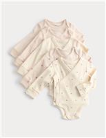 5pk Pure Cotton Heart Ribbed Bodysuits (6lbs-3 Yrs)
