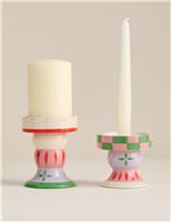 Set of 2 Patterned Ceramic Candle Holders
