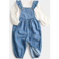 M&S 2pc Cotton Rich Denim Dungaree Outfit (0-3 Yrs) Denim