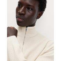 M&S Cotton Blend Ribbed Half Zip Jumper Ecru
