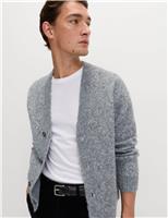 Relaxed Textured V-Neck Cardigan with Wool