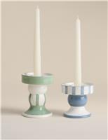 Set of 2 Striped Ceramic Candle Holders