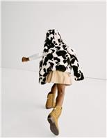 Faux Fur Cow Print Hooded Jacket (2-8 Yrs)