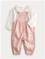 2pc Pink Twill Dungarees Outfit (0 Mths-3 Yrs)