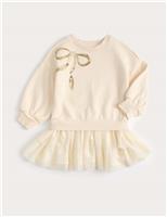 Cotton Rich Sequin Bow Tulle Sweat Dress (2-8 Yrs)
