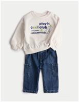 2pc Cotton Rich Dinosaur Sweatshirt Jeans Outfit (0 Mths-3 Yrs)